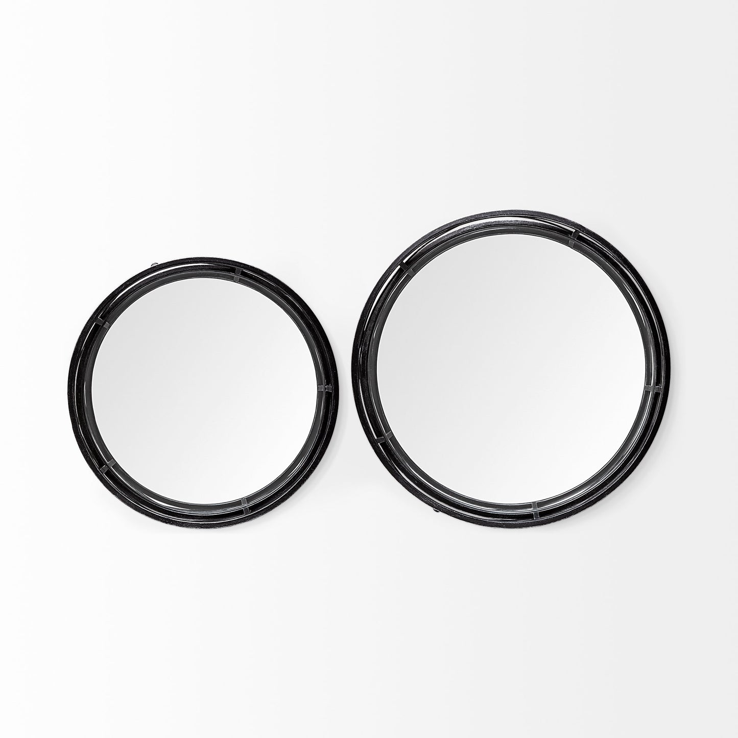 Piers (Set of 2) Black Metal Mirrored Round Trays