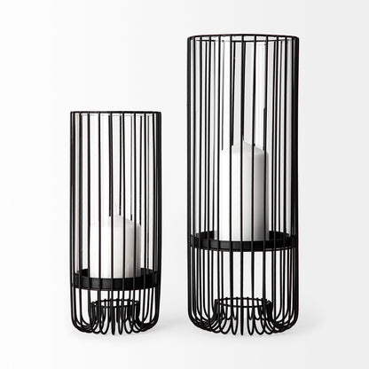 Velo II Large Black Metal Cylindrical Table Candle Holder