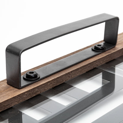 Fantuz 32L x 16W Gray Metal, Wood and Glass Serving Tray