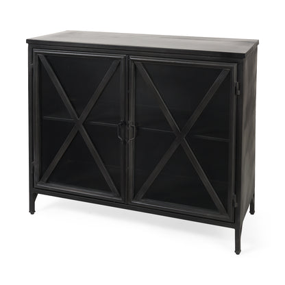 Poppy III 40L x 16W Black Metal With Glass Door Accent Cabinet