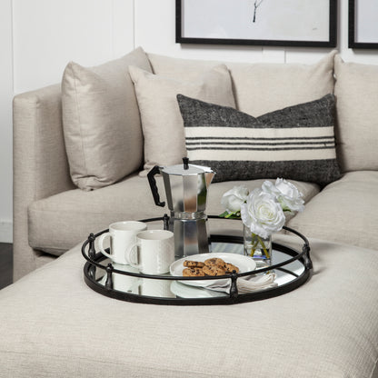 Kimbel 24L x 24W Black Metal Mirrored Base Round Tray