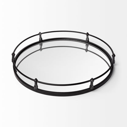 Kimbel 24L x 24W Black Metal Mirrored Base Round Tray