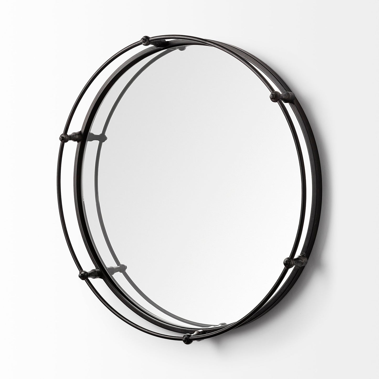 Kimbel 24L x 24W Black Metal Mirrored Base Round Tray