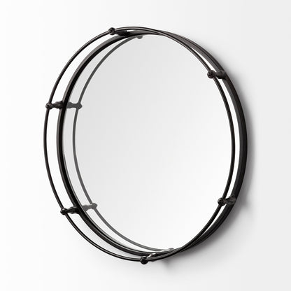 Kimbel 24L x 24W Black Metal Mirrored Base Round Tray