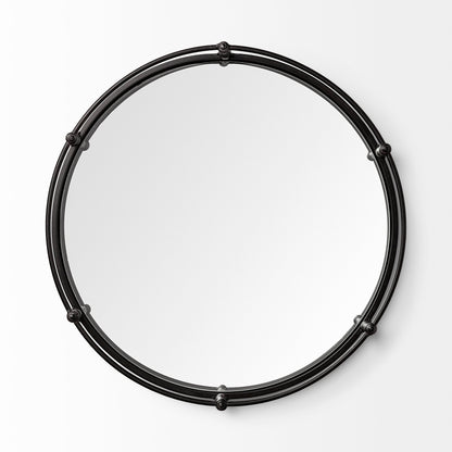 Kimbel 24L x 24W Black Metal Mirrored Base Round Tray