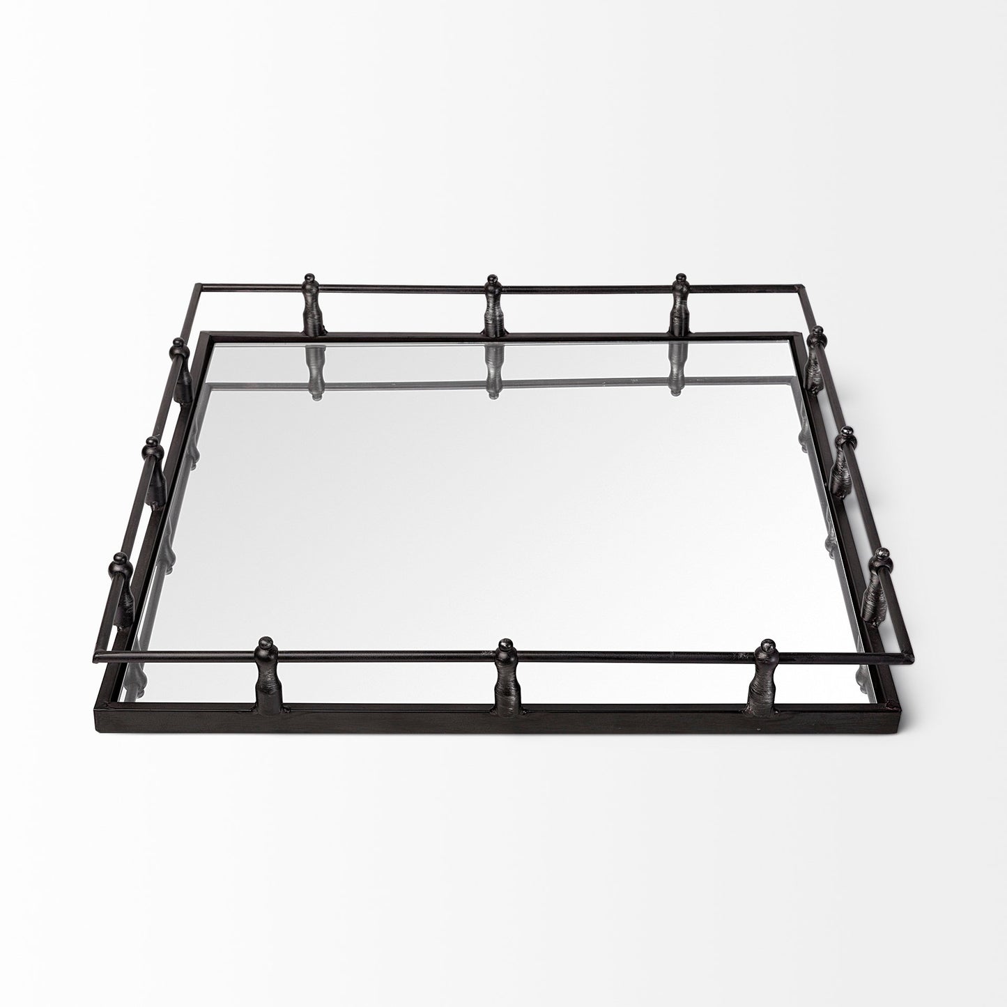 Christa 22L x 22W Black Metal Mirrored Base Square Tray