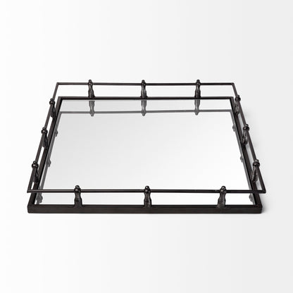 Christa 22L x 22W Black Metal Mirrored Base Square Tray