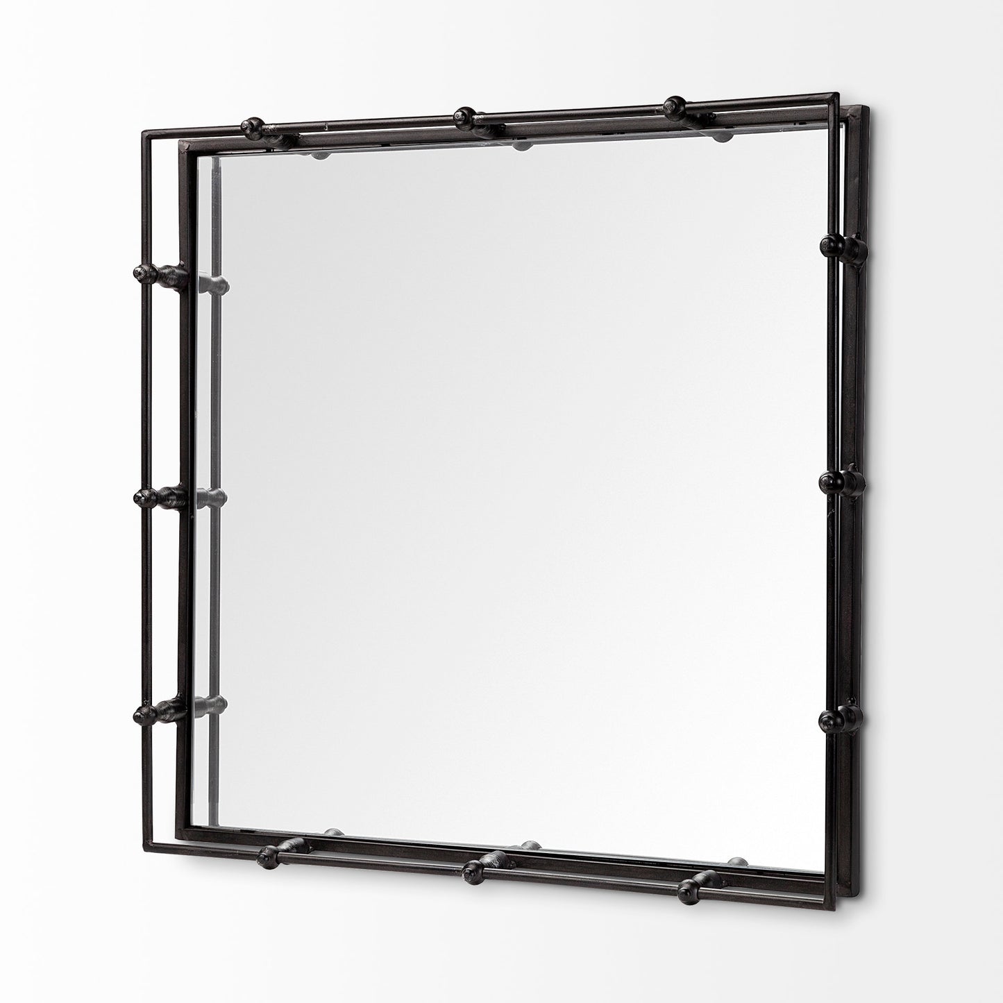 Christa 22L x 22W Black Metal Mirrored Base Square Tray