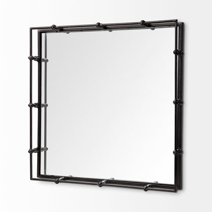 Christa 22L x 22W Black Metal Mirrored Base Square Tray