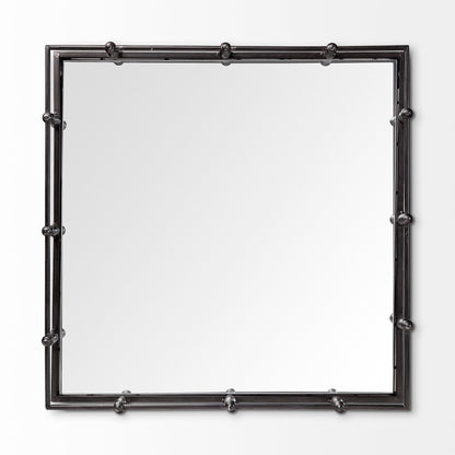 Christa 22L x 22W Black Metal Mirrored Base Square Tray