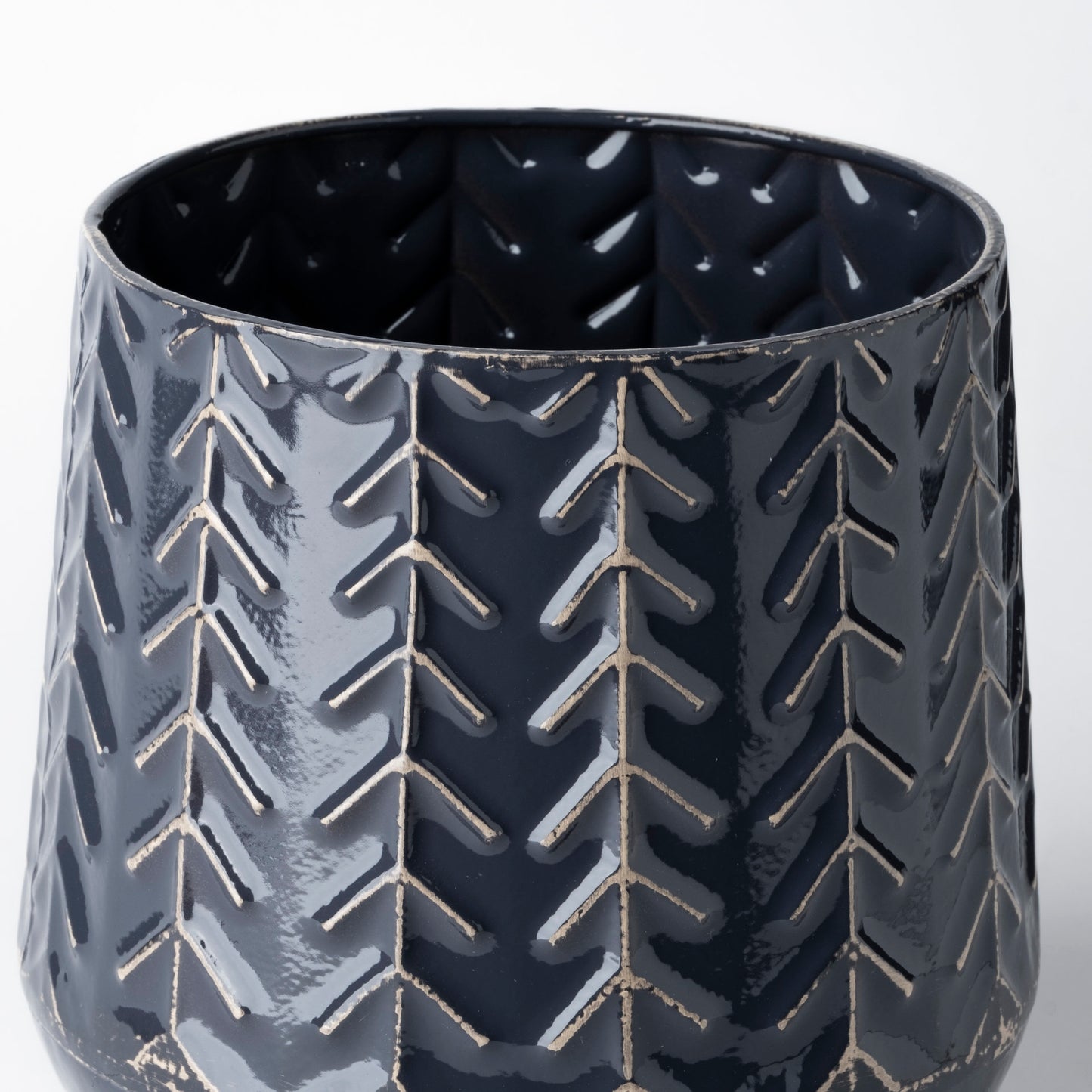 Gemma I Metal Glossy Dark Blue Chevron Vase