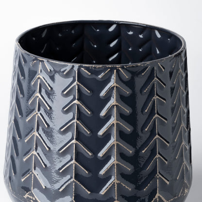 Gemma I Metal Glossy Dark Blue Chevron Vase
