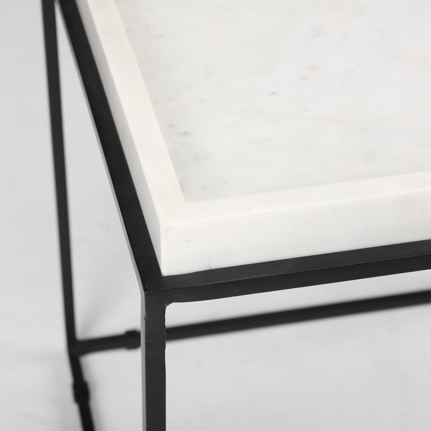 Nathan II 18" x 20" Square Top White Marble and Black Metal End/Side Table