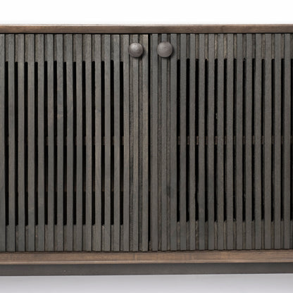 Grace I Two-Toned Brown Solid Wood TV Stand Media Console with Slated Doors, TV up to 82"