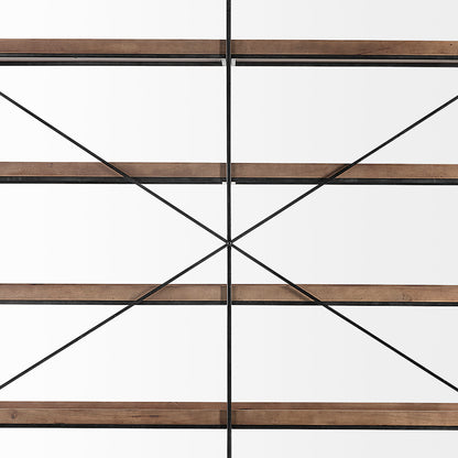 Trey IV 80L x 16W x 87.5H Medium Brown Wood and Iron Five Tray Shelf Shelving Unit