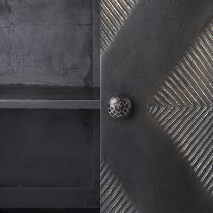 Hogarth I 72x15 Two-Tone Brown Solid Wood Base Silver Frame 4 Cabinet Sideboard