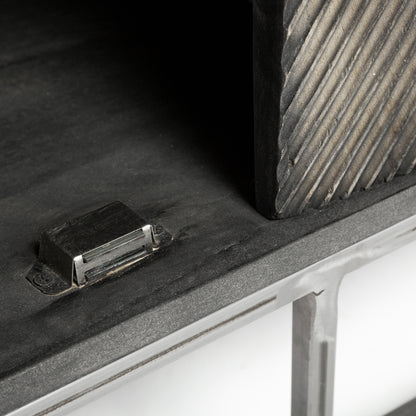 Hogarth I 72x15 Two-Tone Brown Solid Wood Base Silver Frame 4 Cabinet Sideboard