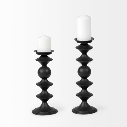 Candelero I Small Black Metal Grooved Table Candle Holder