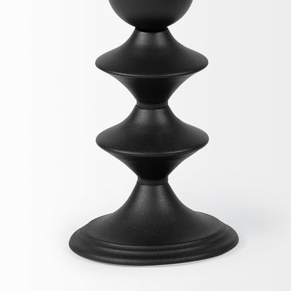 Candelero I Small Black Metal Grooved Table Candle Holder