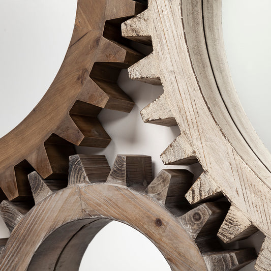 Cog Mirror 17" Round Brown Wood Frame Mirror