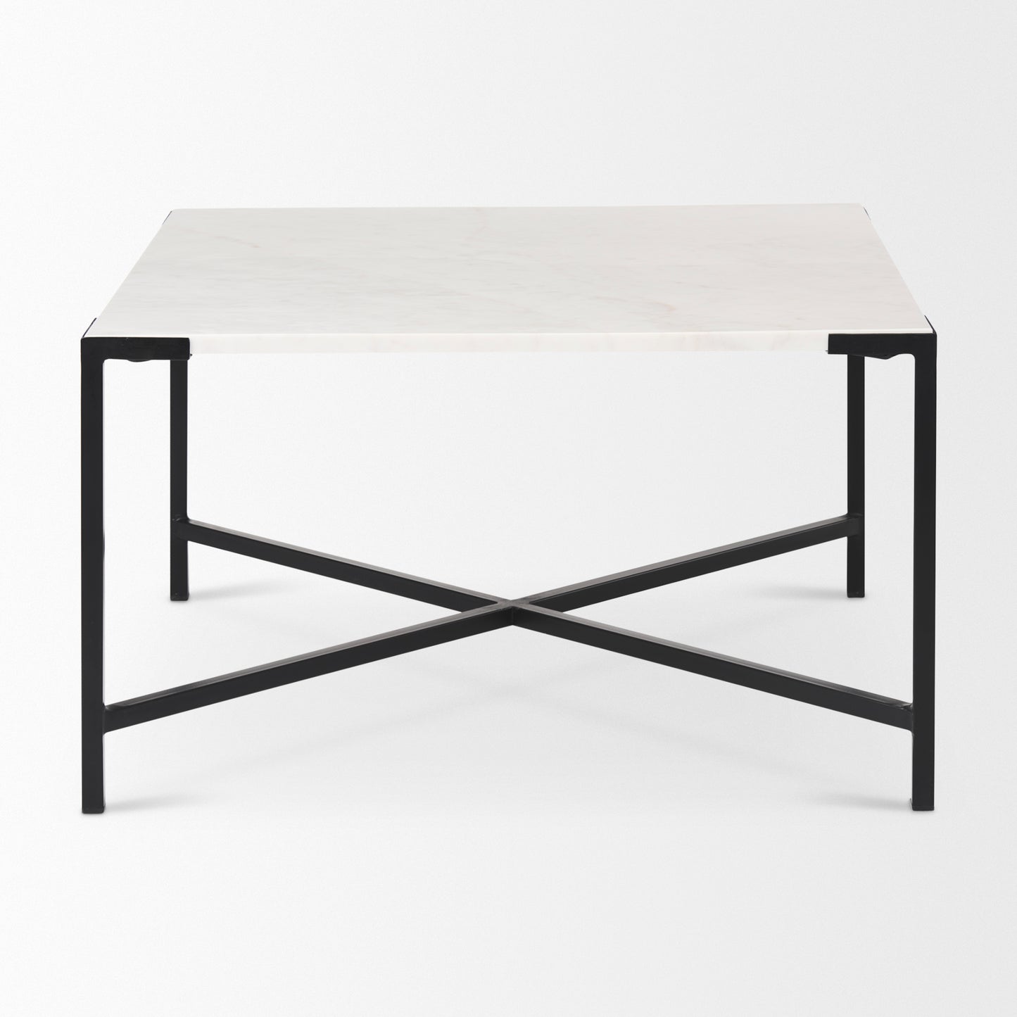 Lucas 30x30 White Marble Top Black Metal Base Coffee Table