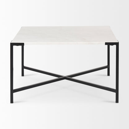Lucas 30x30 White Marble Top Black Metal Base Coffee Table