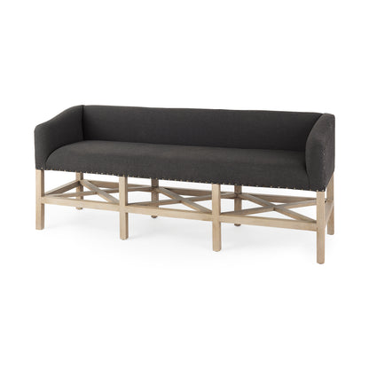 Bergen 60.0L x 19.0W x 25.5H Dark Gray Fabric W/ Light Brown Wooden Base Accent Bench