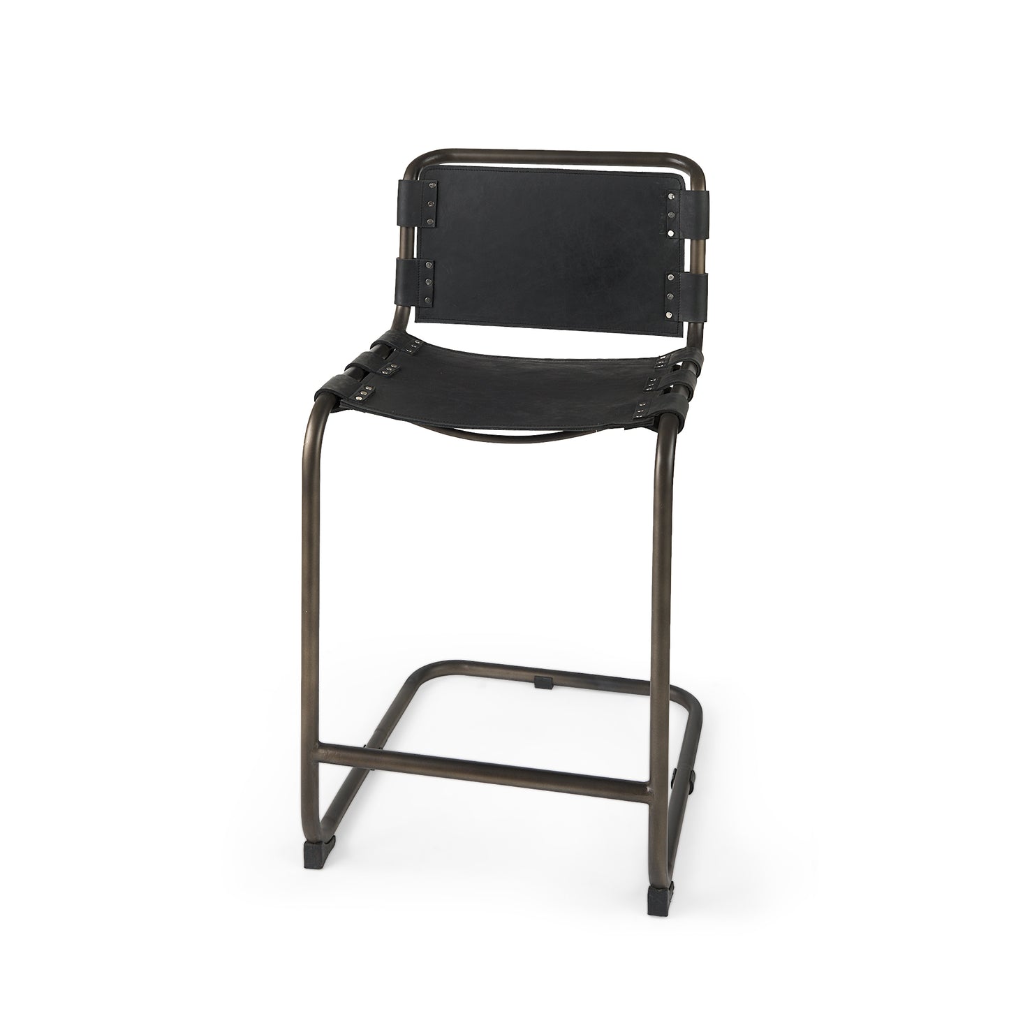 Berbick 21L x 25W x 38H Black Leather W/ Iron Frame Counter Stool