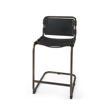 Berbick 21L x 25W x 38H Black Leather W/ Iron Frame Counter Stool