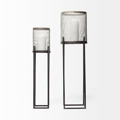 Steen Set of Two Black Meshed Metal Candle Holder Lanterns