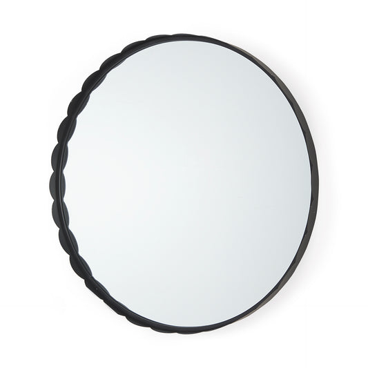 Adelaide 29.7"Black Metal Scallop Edge Round Mirror