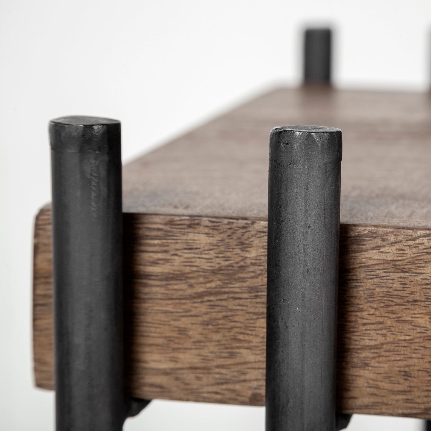 Maddox 16L x 13.5W x 27H Medium Brown Wood w/ Black Metal C-shaped End/Side Table