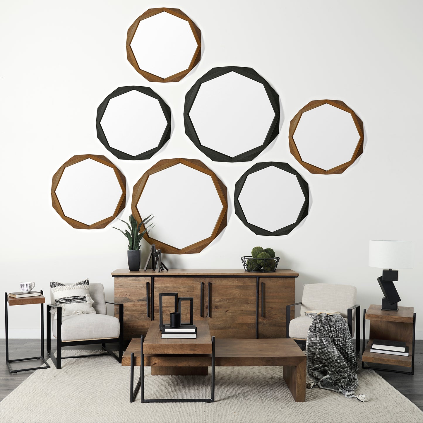 Aramis I 32" Octagon Brown Wood Frame Wall Mirror