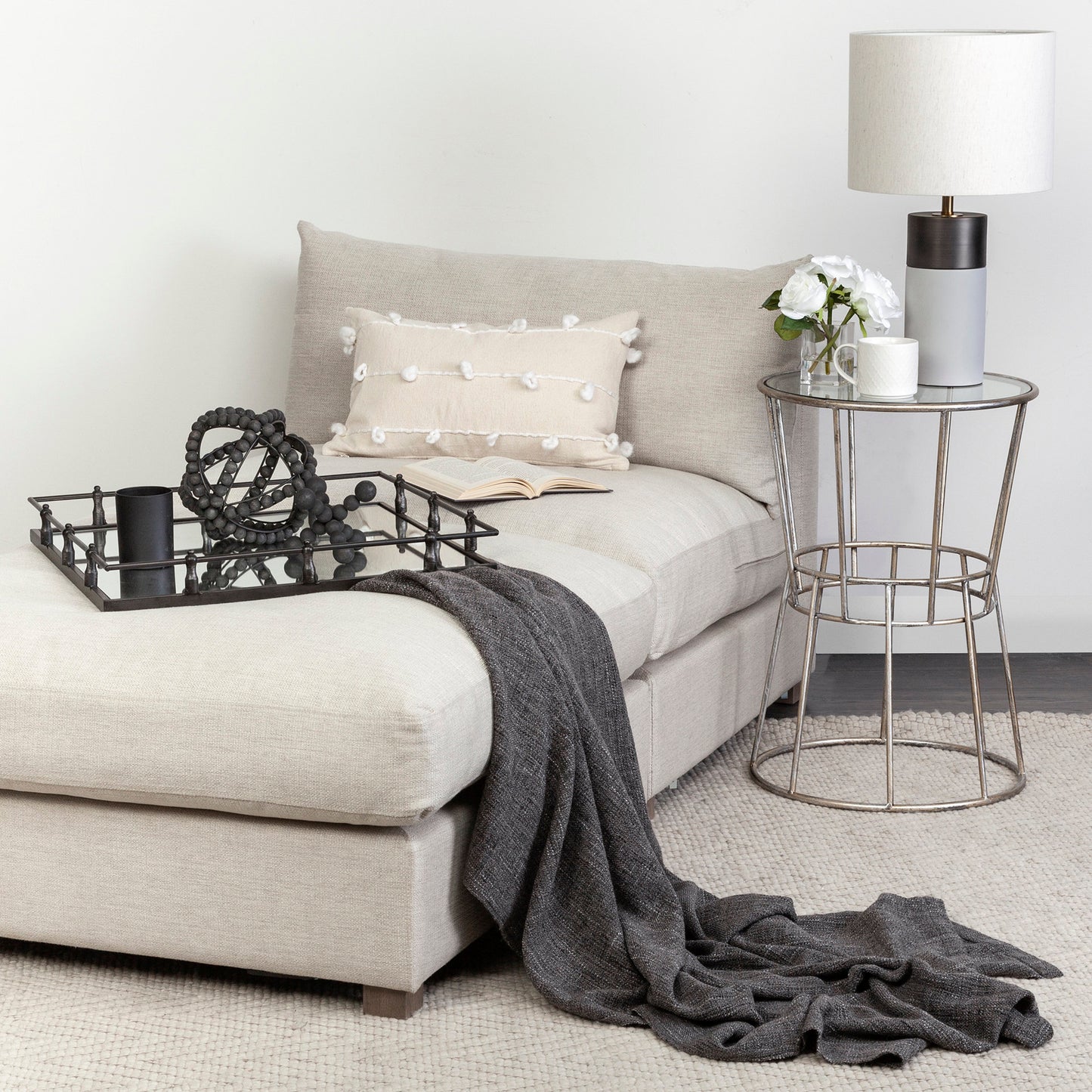 Christa 22L x 22W Black Metal Mirrored Base Square Tray