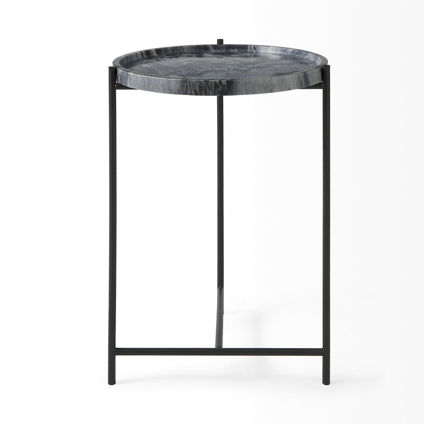 Stella 17L x 17W Gray Round Marble Top W/Black Base Accent Table