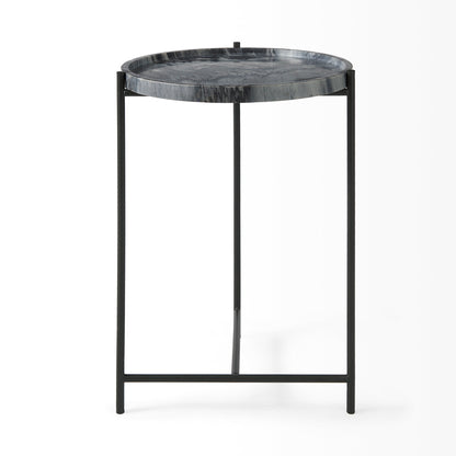 Stella 17L x 17W Gray Round Marble Top W/Black Base Accent Table