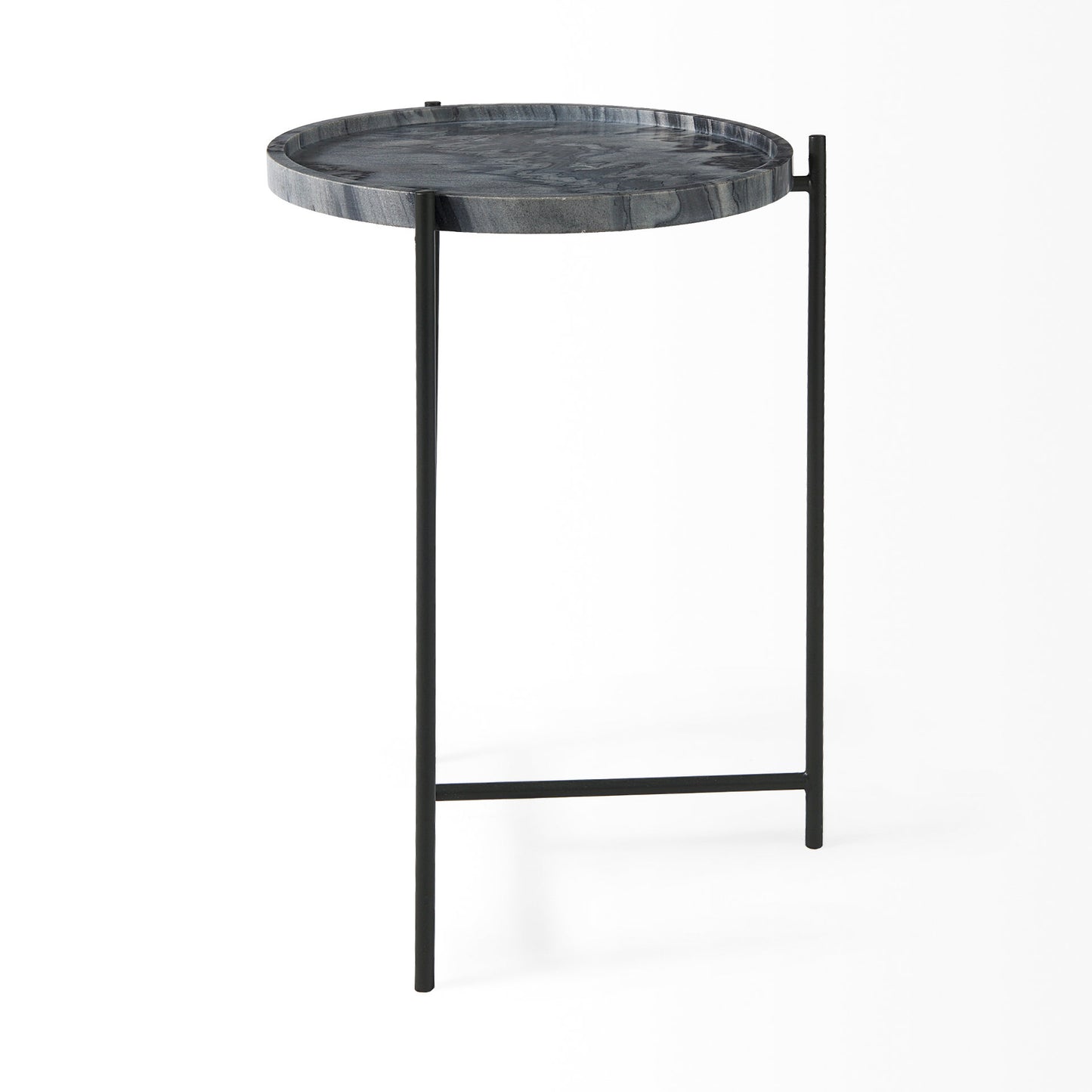 Stella 17L x 17W Gray Round Marble Top W/Black Base Accent Table