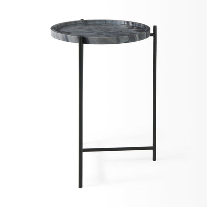 Stella 17L x 17W Gray Round Marble Top W/Black Base Accent Table