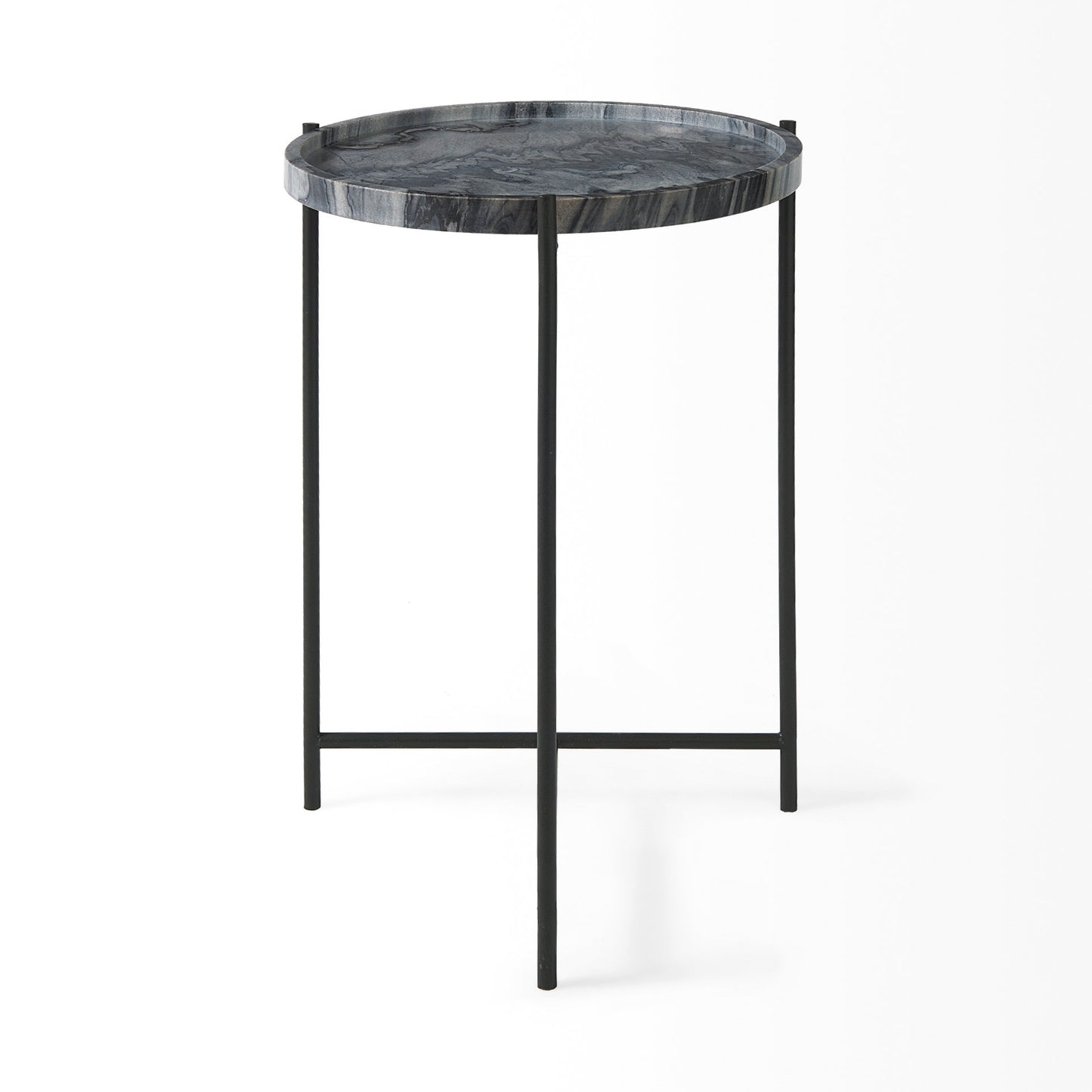 Stella 17L x 17W Gray Round Marble Top W/Black Base Accent Table