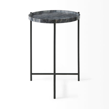 Stella 17L x 17W Gray Round Marble Top W/Black Base Accent Table