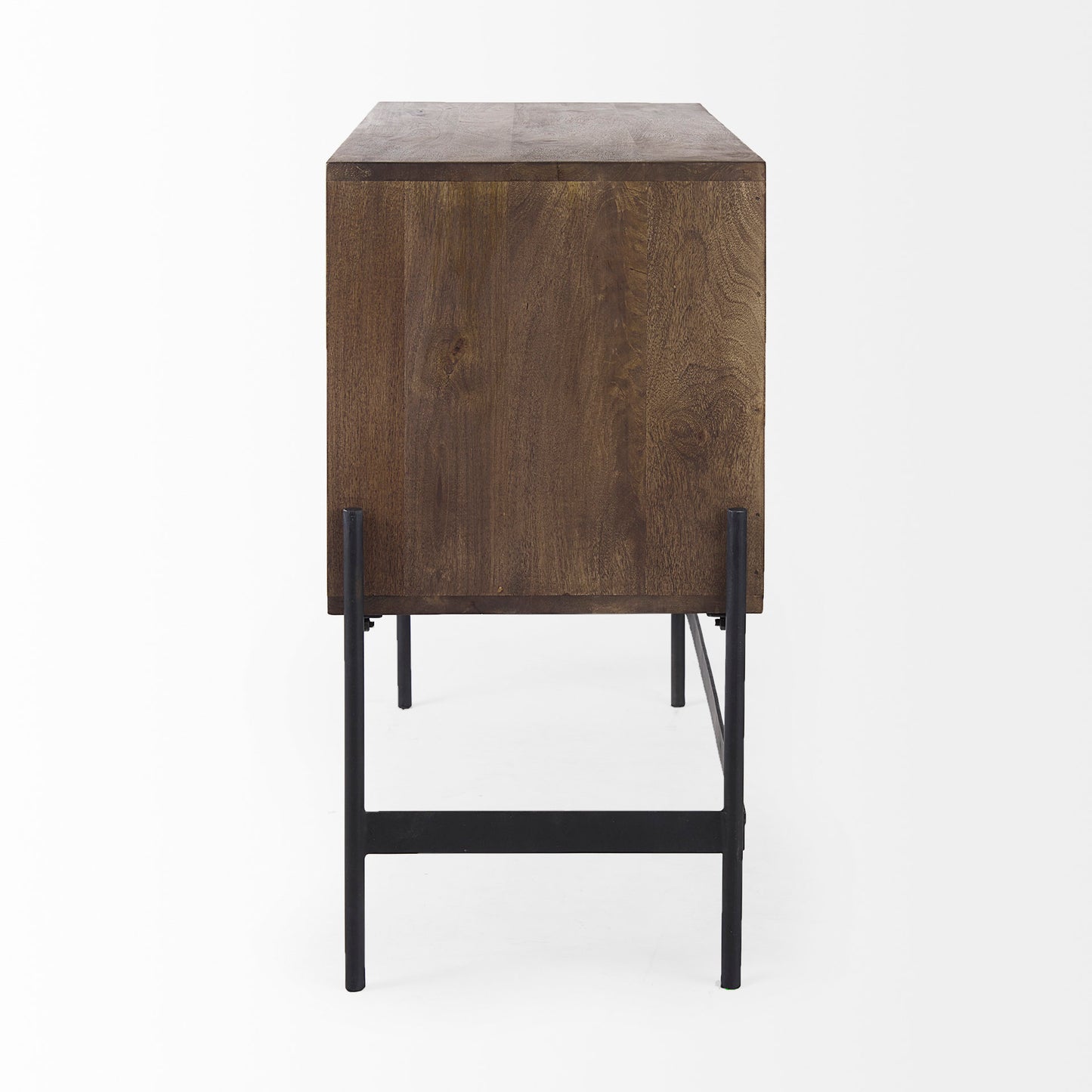 Glenn 38L x 16W x 30H Dark Brown Wood w/ Black Iron Frame, 2 Door Accent Cabinet