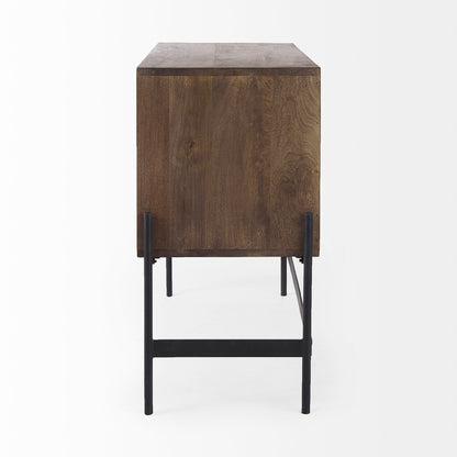 Glenn 38L x 16W x 30H Dark Brown Wood w/ Black Iron Frame, 2 Door Accent Cabinet