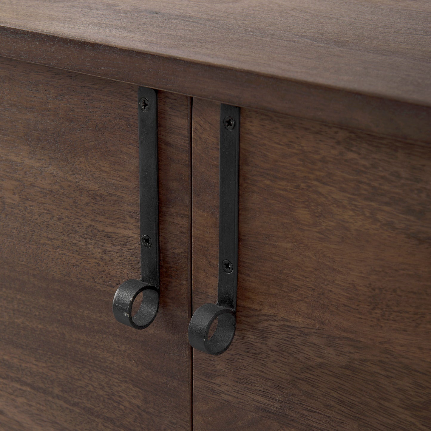 Glenn 38L x 16W x 30H Dark Brown Wood w/ Black Iron Frame, 2 Door Accent Cabinet