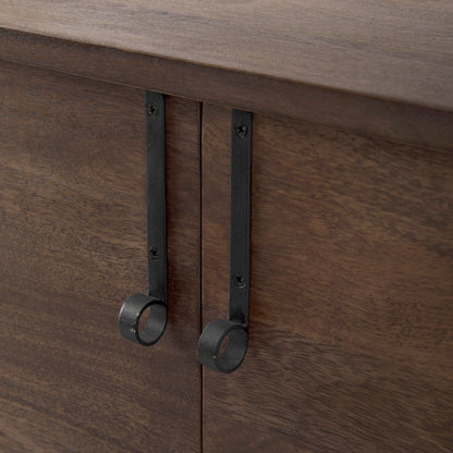 Glenn 38L x 16W x 30H Dark Brown Wood w/ Black Iron Frame, 2 Door Accent Cabinet