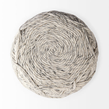 Esfera 17.7L x 15.7W x 15.7H Beige Chevron Woven Round Pouf