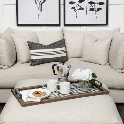 Fantuz 32L x 16W Gray Metal, Wood and Glass Serving Tray