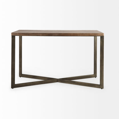 Faye 50L x 15W x 30H Medium Brown Wood W/Antique Nickel Metal Base Console Table