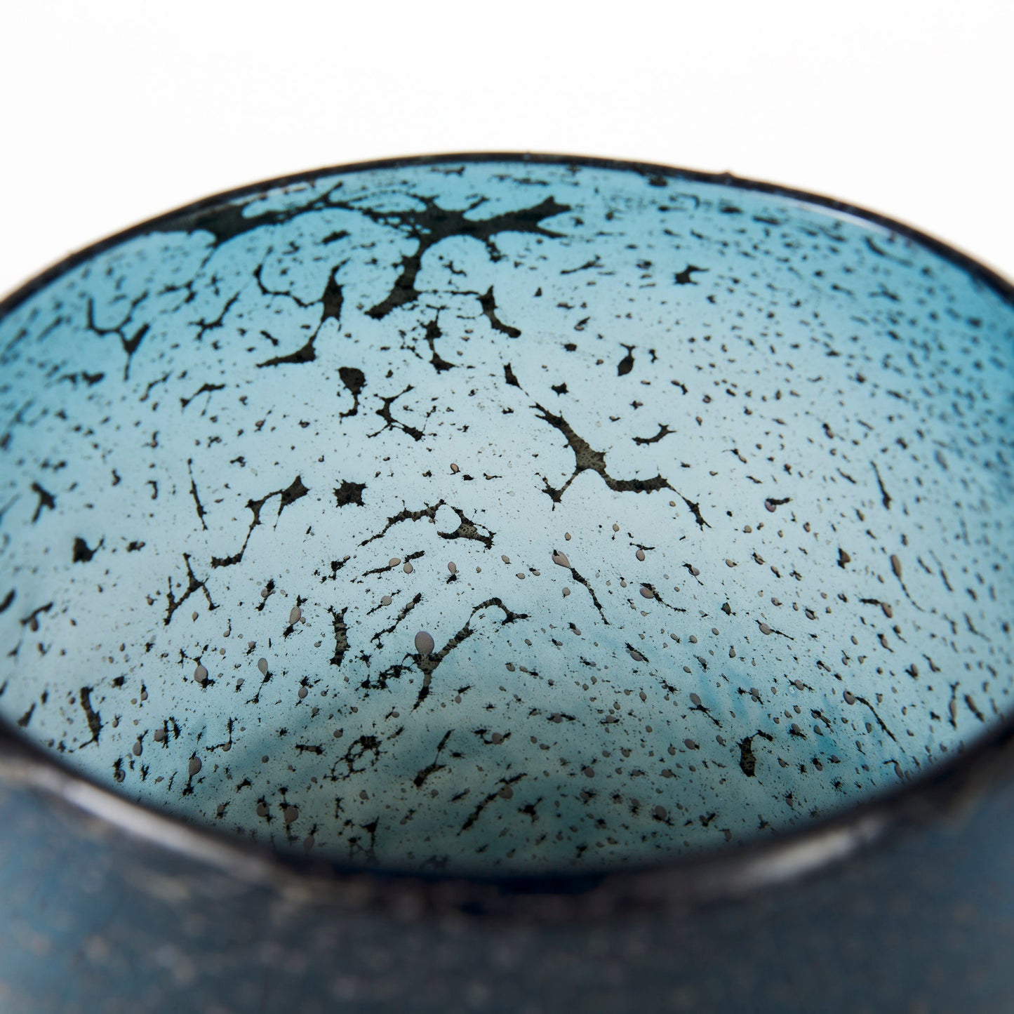 Caspian II Short Blue Glass Antiqued Brass Bottom Vase