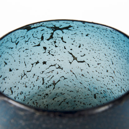 Caspian II Short Blue Glass Antiqued Brass Bottom Vase