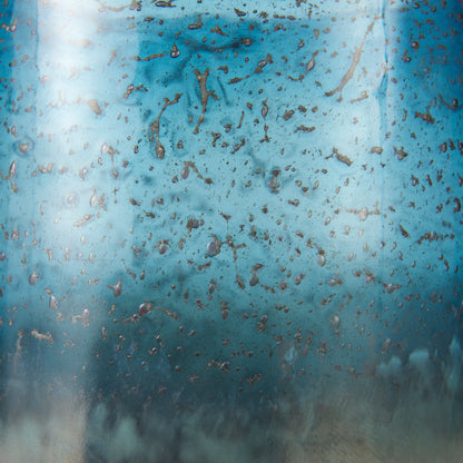 Caspian II Short Blue Glass Antiqued Brass Bottom Vase